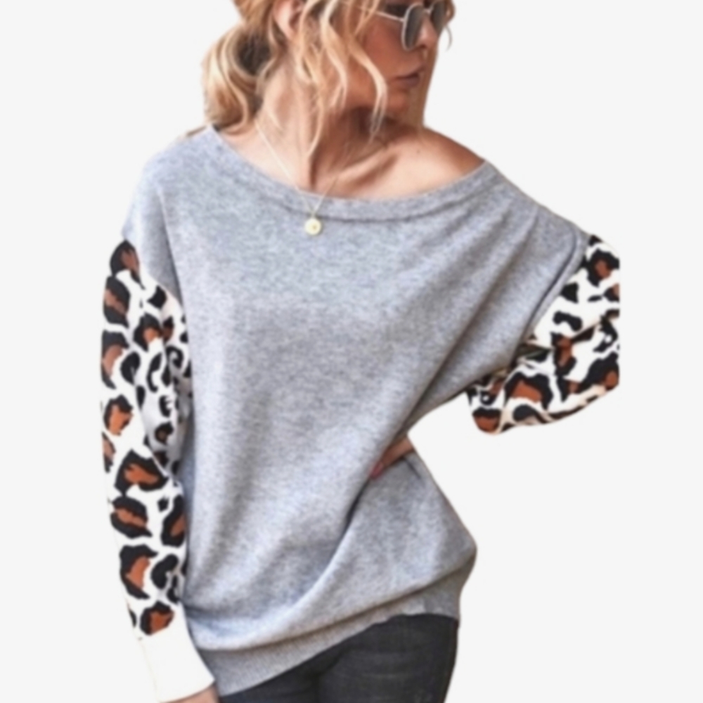 Super Soft🔥Leopard sleeve Sweater Top✨️ - Picture 3 of 14